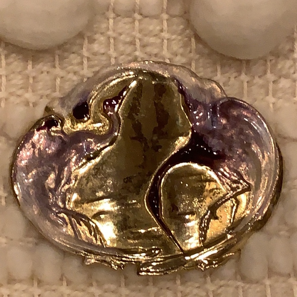 NEW UNIQUE Handcrafted Artist Designed Belt Buckle Gold Tone w acrylic touches